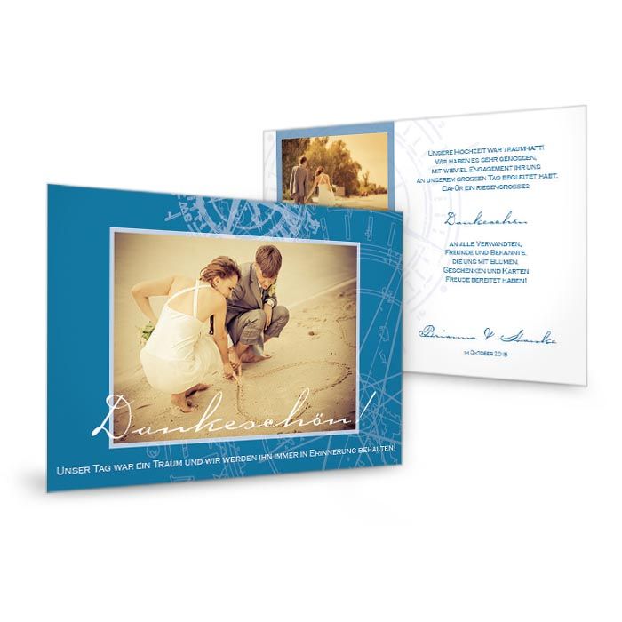 Maritime Danksagung zur Hochzeit als Postkarte in Dunkelblau
